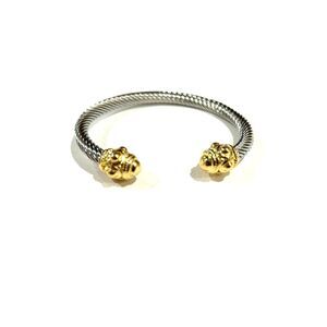 Tarnish Resistant 18 K Gold Plated Silver Rope Cable Adjustable Bangle Bracelet